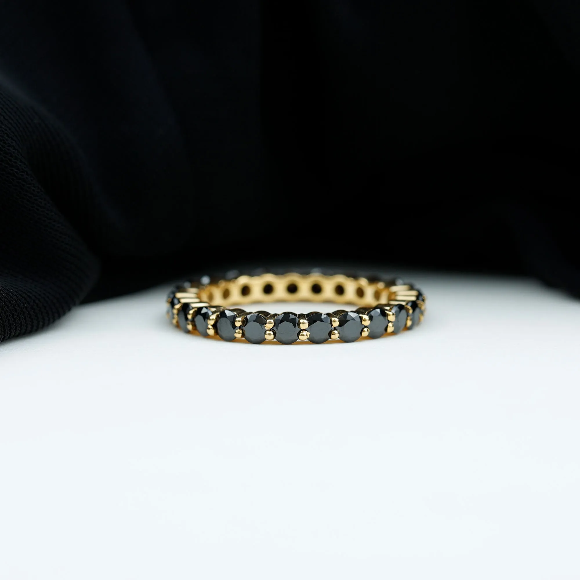 2 CT Round Black Spinel Full Eternity Ring in Gold