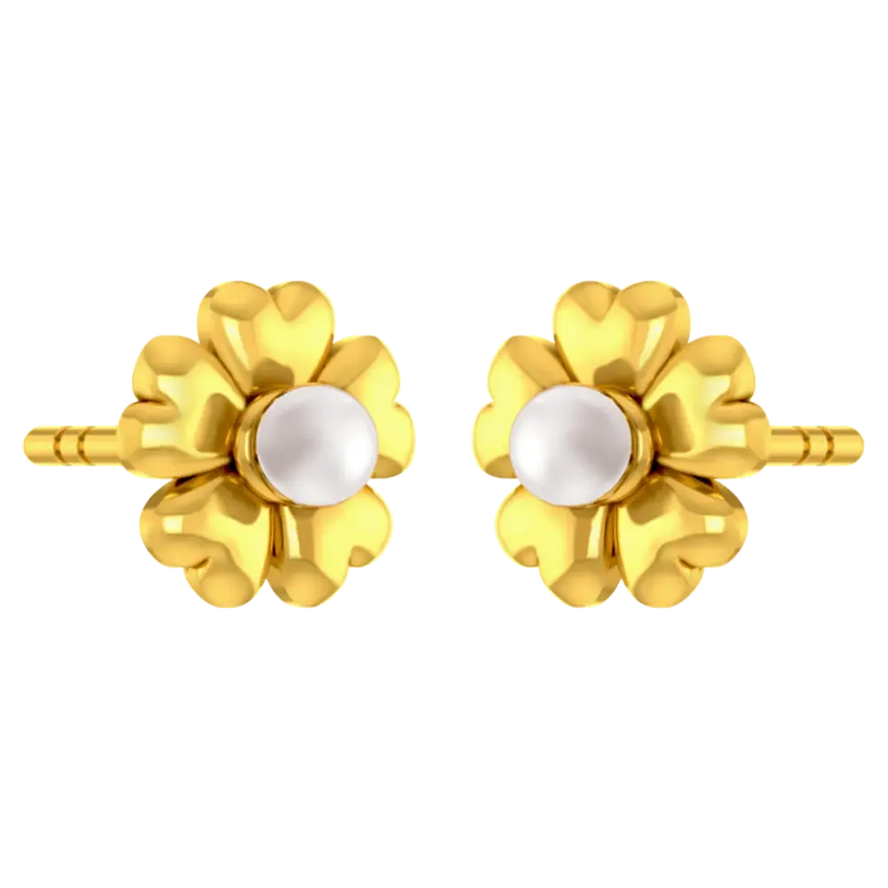 22k Floral Gold Earrings With An Elegant Pearl In The Middle