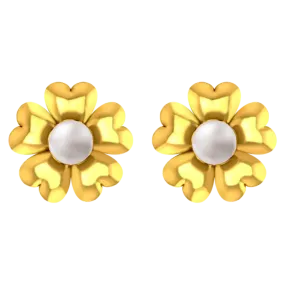 22k Floral Gold Earrings With An Elegant Pearl In The Middle