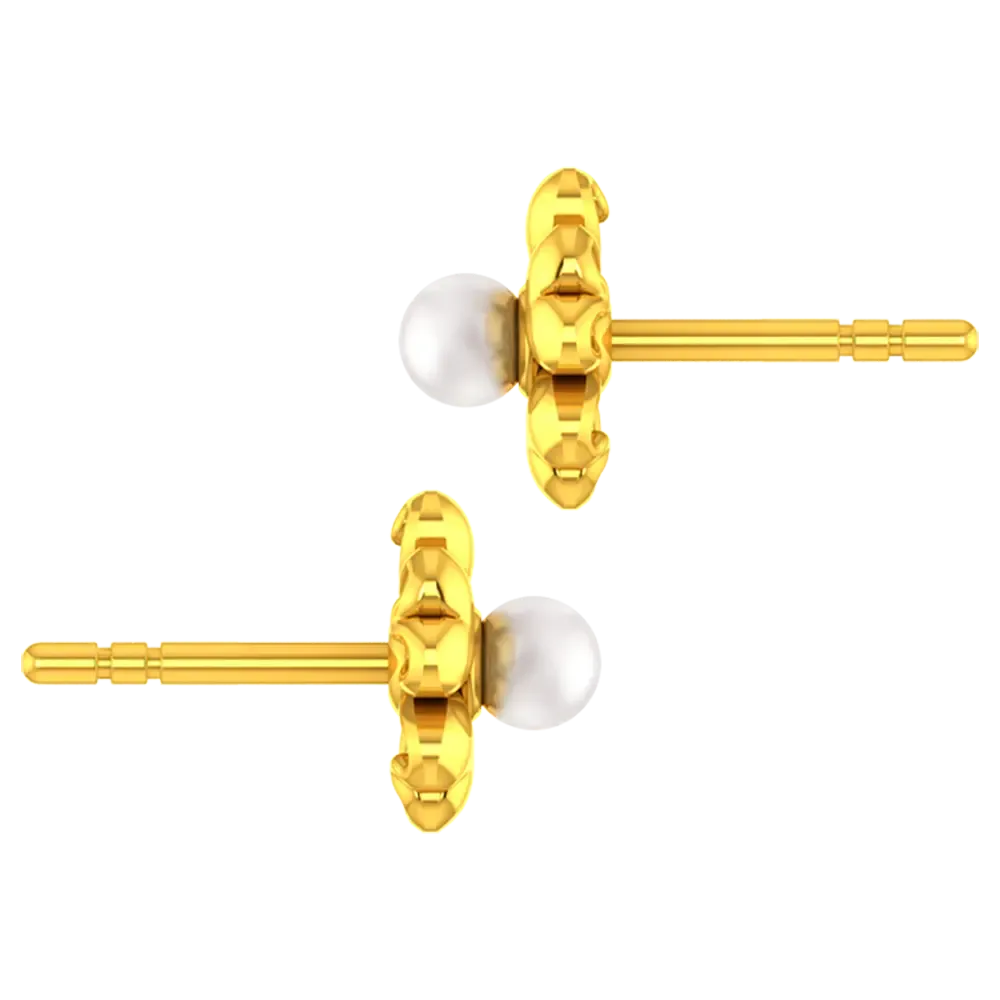 22k Floral Gold Earrings With An Elegant Pearl In The Middle