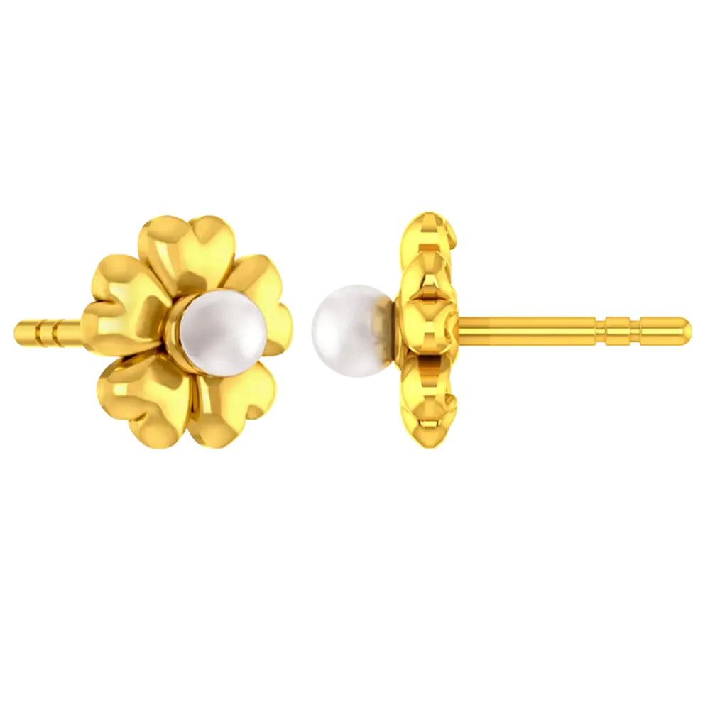 22k Floral Gold Earrings With An Elegant Pearl In The Middle