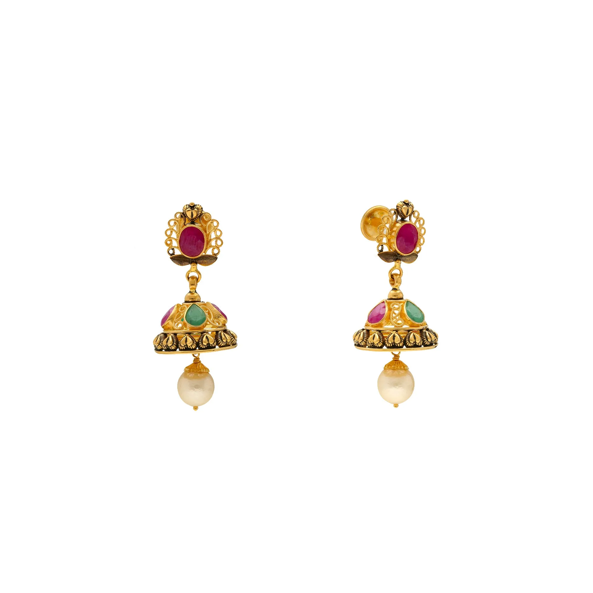 22K Yellow Gold Kanthi Jewelry Set with Gemstones & Pearls (71.3 grams)