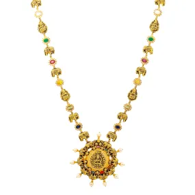 22K Yellow Gold Navratan Laxmi Necklace (86.6 grams)