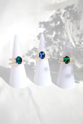 3 Shades Blue CZ Freshwater Pearl Rings