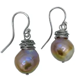 324-03-S |WIRE WRAPPED PEARL DROP (CHAMPAGNE ON SILVER)