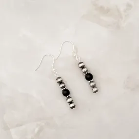 5mm Navajo Pearls & Black Onyx Drop Dangle Earrings Sterling Silver NPE020