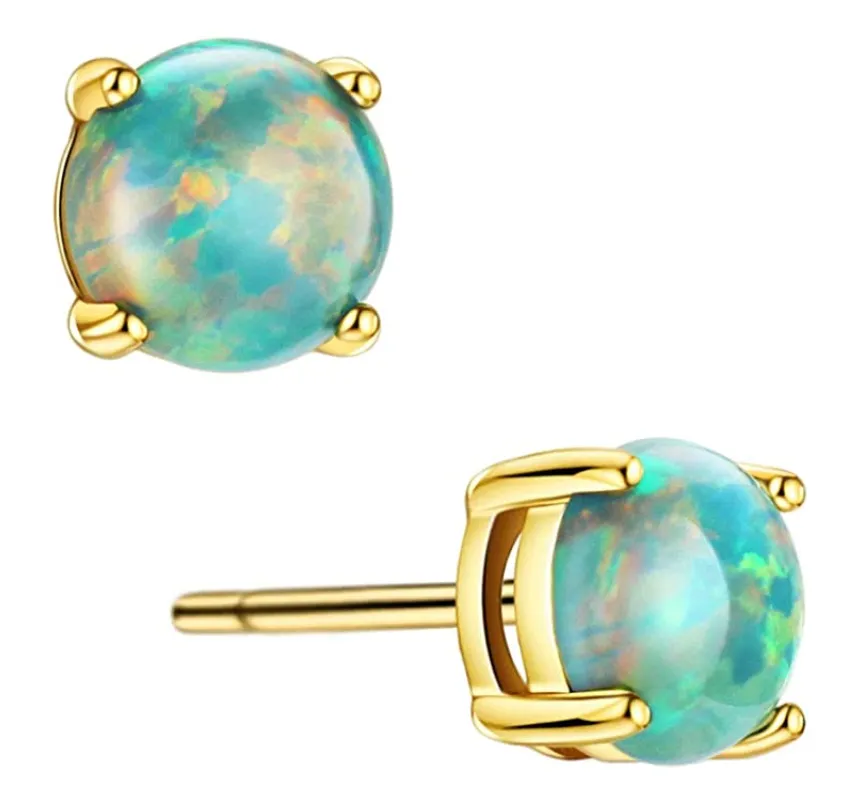 5mm Simulated-Opal Stud Earring Silver Color Metal Alloy Round Opal Earring Womens Gold Earrings Simulated-Opal Earrings Round Cut (1 Carat)