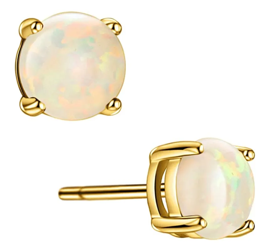 5mm Simulated-Opal Stud Earring Silver Color Metal Alloy Round Opal Earring Womens Gold Earrings Simulated-Opal Earrings Round Cut (1 Carat)