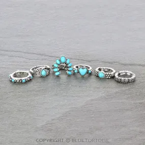 6Pc Western Design Stone Stretch Ring Set