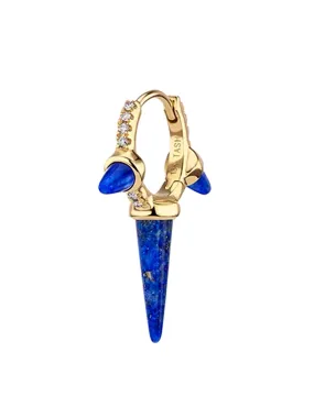 8mm Diamond Lapis Triple Spike Yellow Gold Hoop Earring