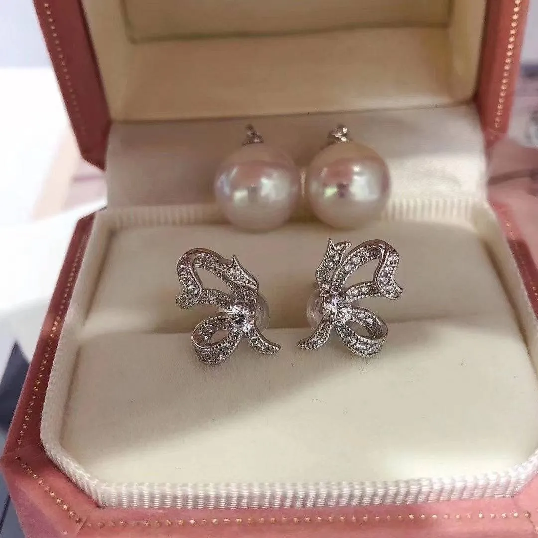 9-10mm Freshwater Pearls & Butterfly Stud Detachable Earrings