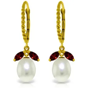 9 Carat 14K Solid Yellow Gold Leverback Earrings Garnet Pearl