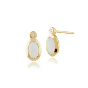 9 karat Gelbes Gold Opal & Diamant Ohrstecker Ohrringe