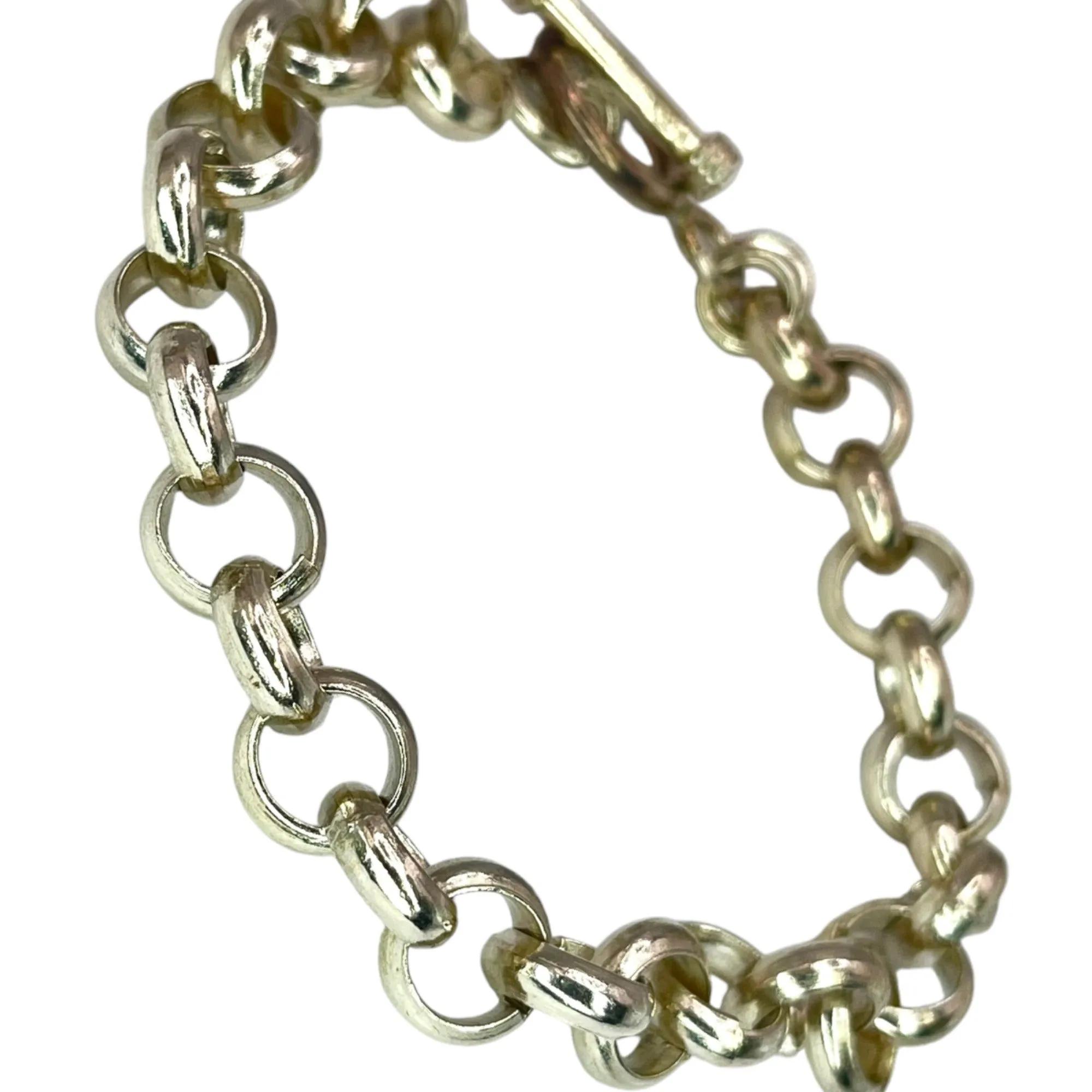 925 Silver Rolo Belcher Chain Bracelet 8mm Toggle Round Classic Minimalist