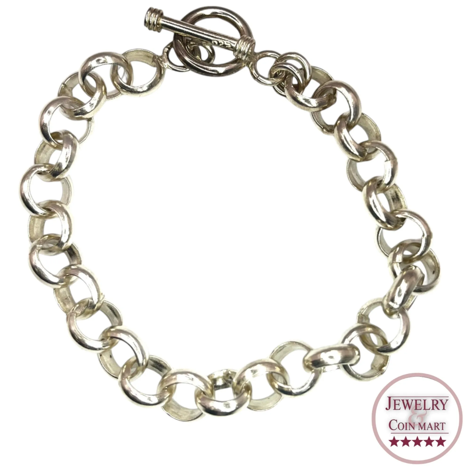 925 Silver Rolo Belcher Chain Bracelet 8mm Toggle Round Classic Minimalist