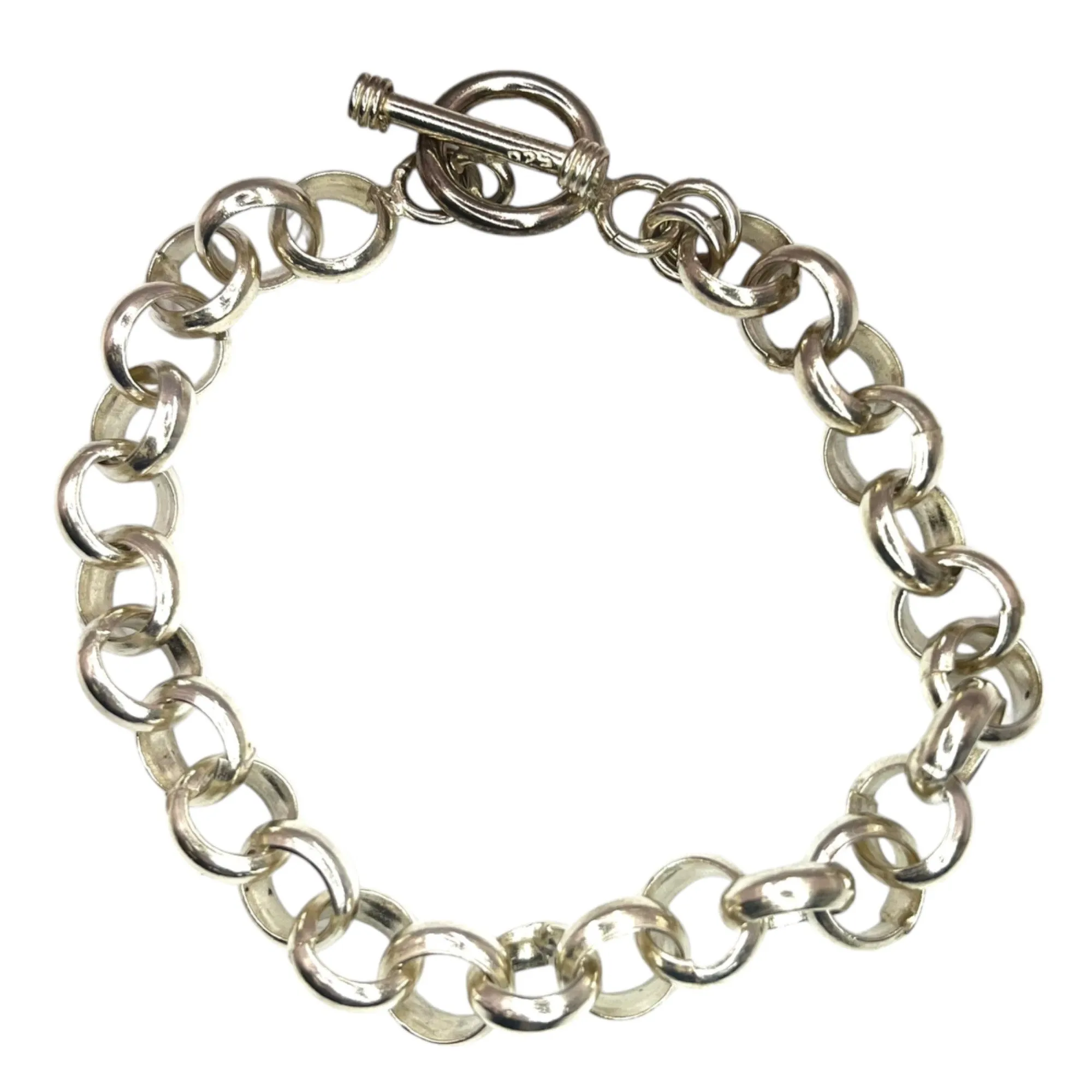 925 Silver Rolo Belcher Chain Bracelet 8mm Toggle Round Classic Minimalist