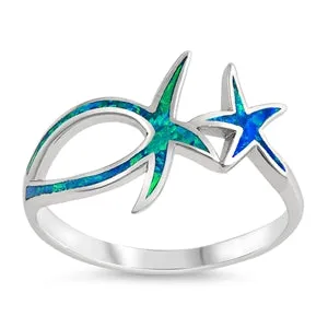 925 Silver Starfish Ring With White Opal Inlay