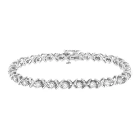 .925 Sterling Silver 1 cttw Brilliant Round-Cut Diamond "X" Link Bracelet (I-J Clarity, I2-I3 Color) - Size 7"