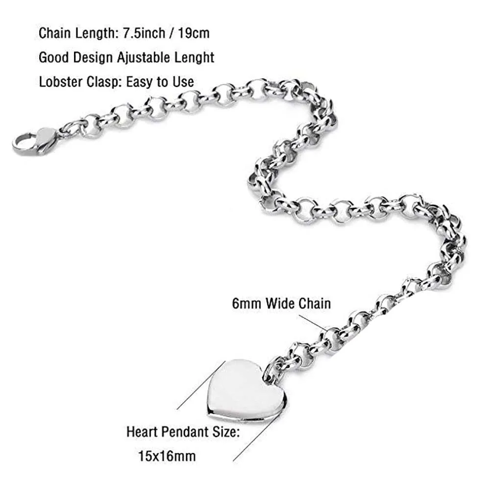 925 Sterling Silver A-Z Letter Heart Charm Bracelets