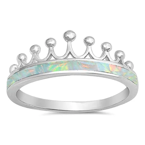 925 Sterling Silver Crown Ring With Opal Inlay - White, Pink or Blue.