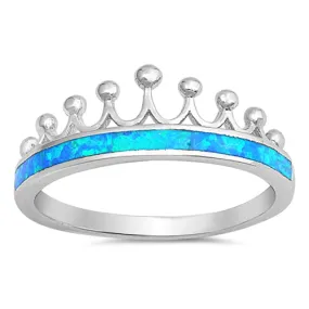 925 Sterling Silver Crown Ring With Opal Inlay - White, Pink or Blue.