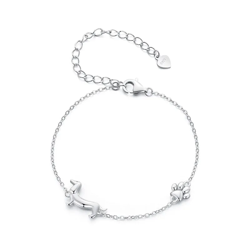 925 Sterling Silver Dachshund Charm Bracelet