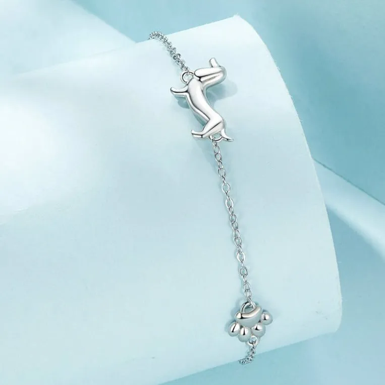 925 Sterling Silver Dachshund Charm Bracelet