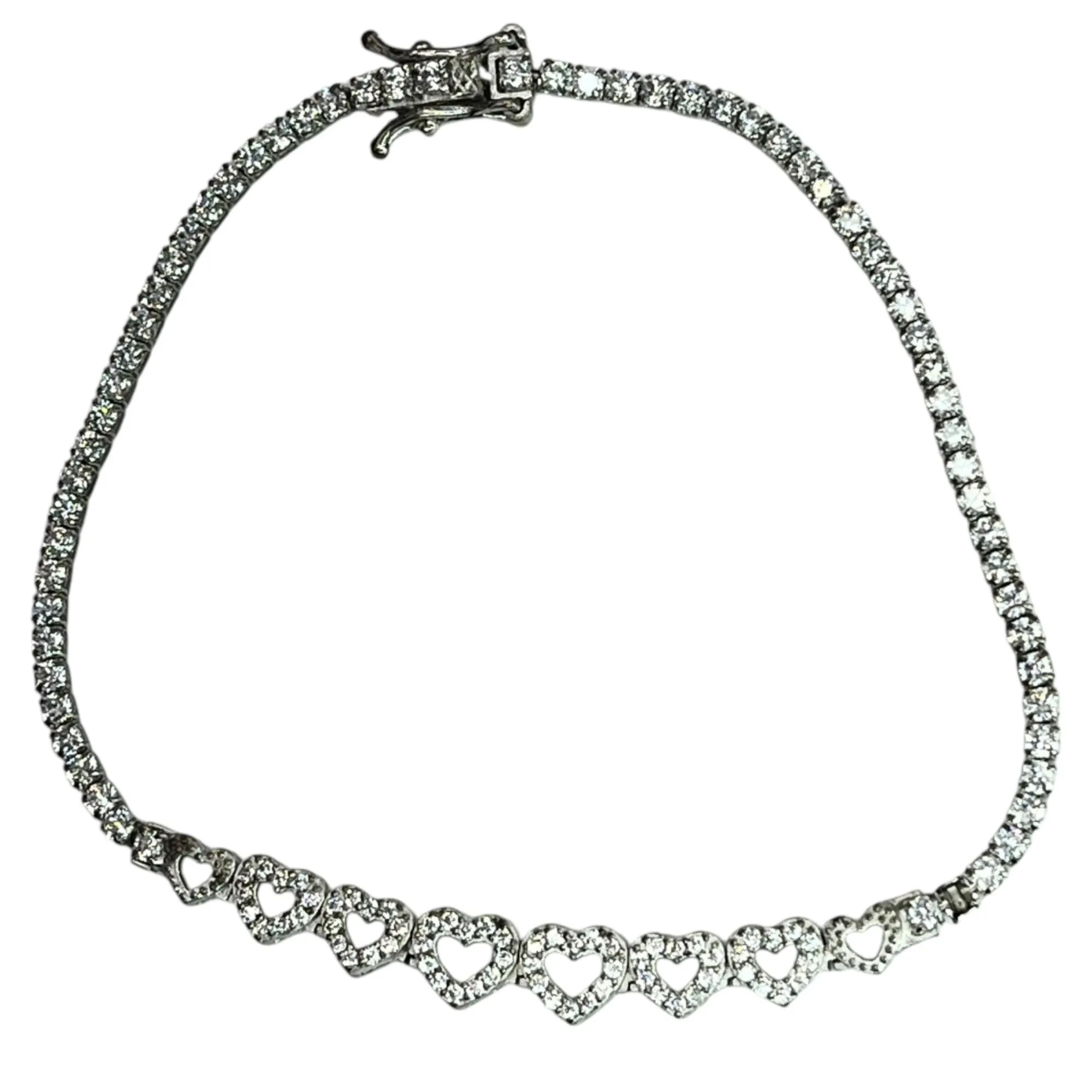 925 Sterling Silver FAS Heart Cubic Zirconia Tennis Bracelet Love Classic