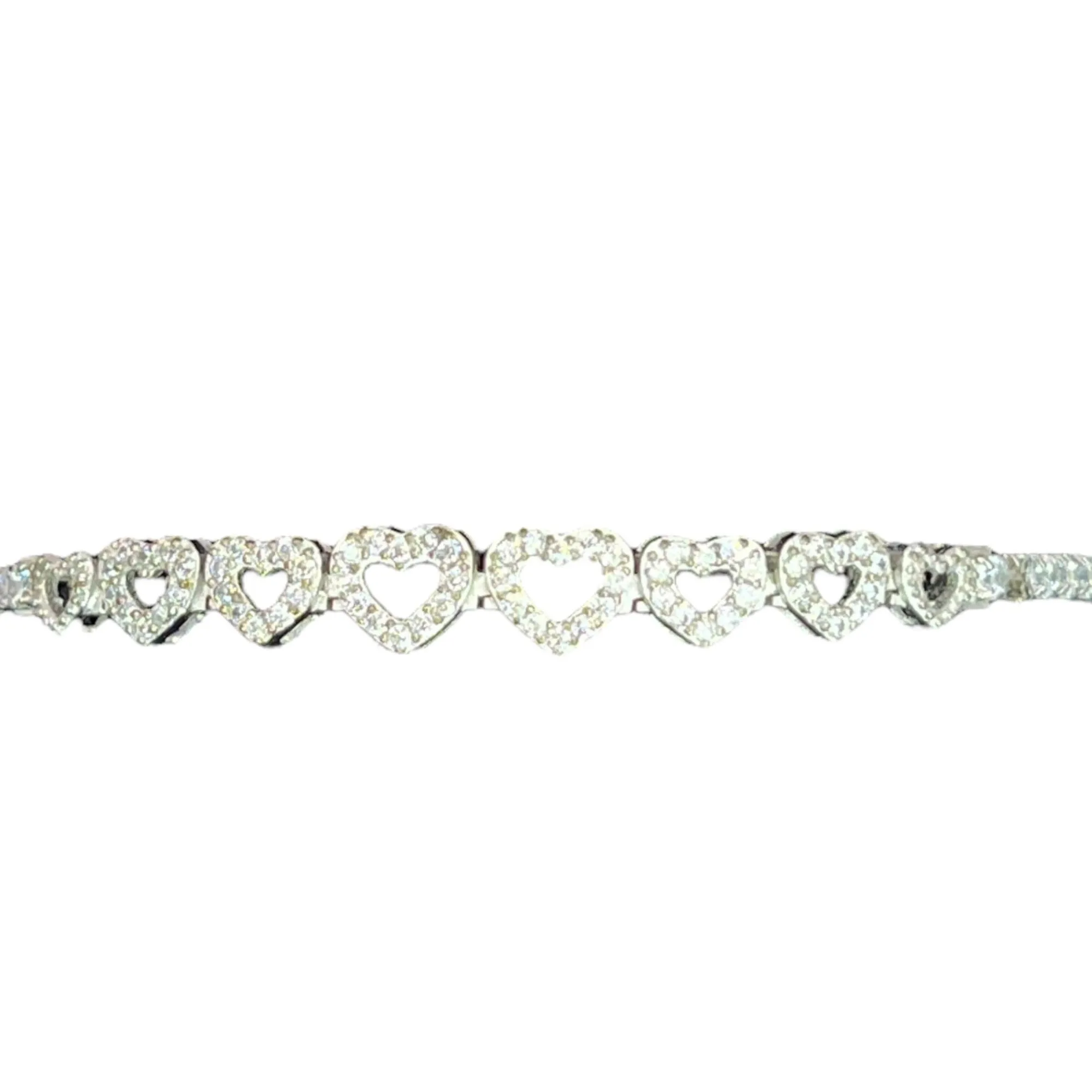 925 Sterling Silver FAS Heart Cubic Zirconia Tennis Bracelet Love Classic