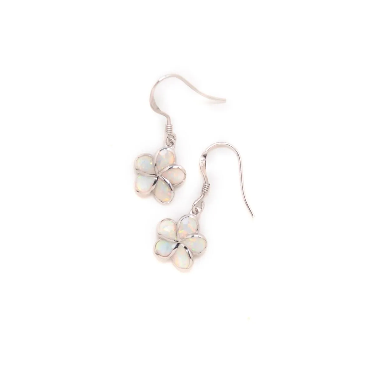 925 Sterling Silver Hawaiian Princess Plumeria Earrings For Women, Girls and Children. Dangle Earrings With Opal Inlay. Classic Hawaiian Island, Tropical Flower Jewelry.