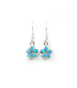 925 Sterling Silver Hawaiian Princess Plumeria Earrings For Women, Girls and Children. Dangle Earrings With Opal Inlay. Classic Hawaiian Island, Tropical Flower Jewelry.