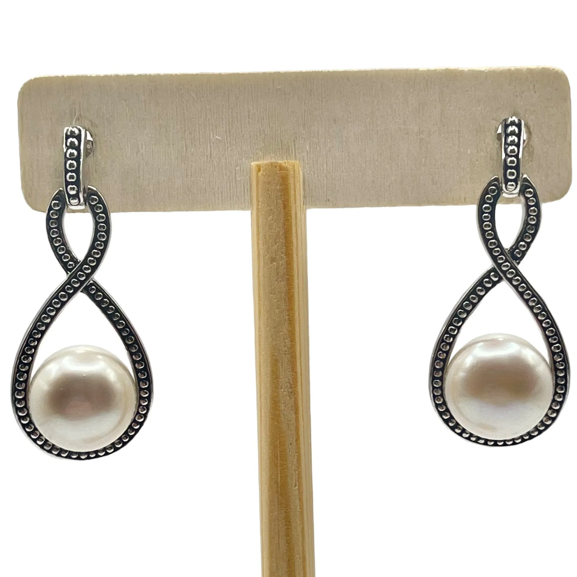 925 Sterling Silver Honora Freshwater White Pearl Dangle Drop Earrings