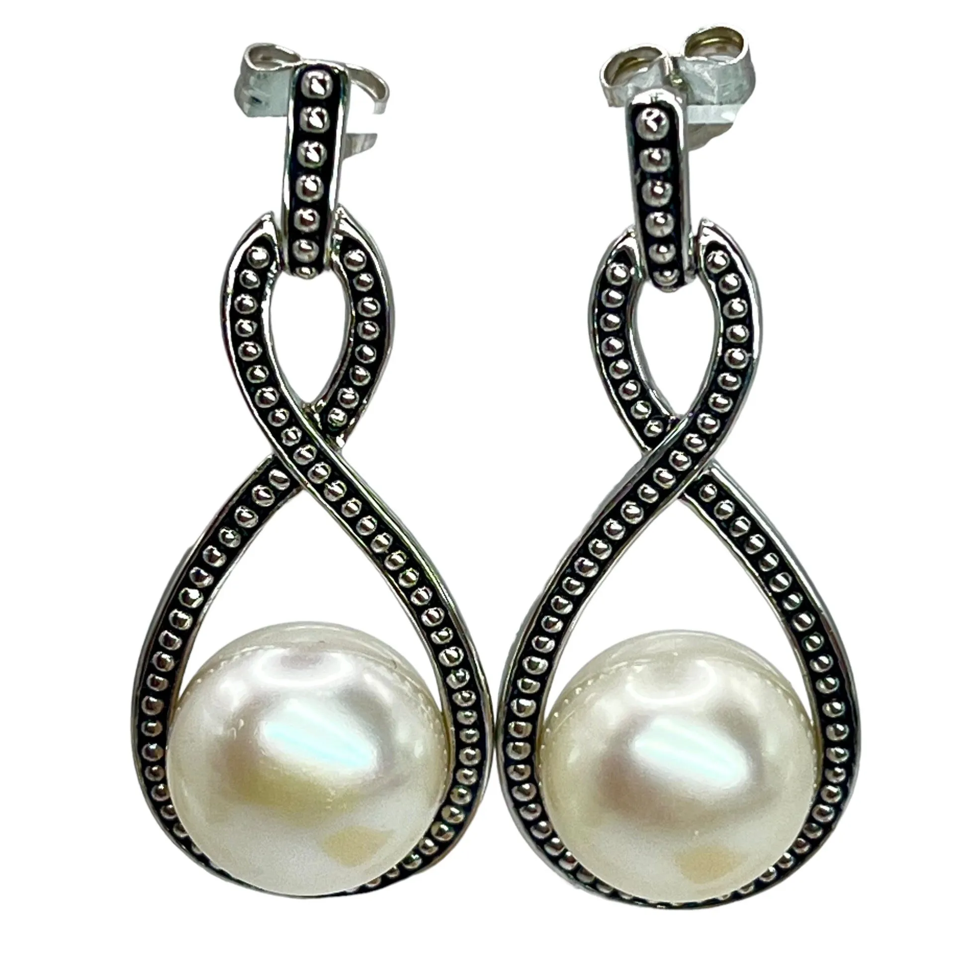 925 Sterling Silver Honora Freshwater White Pearl Dangle Drop Earrings