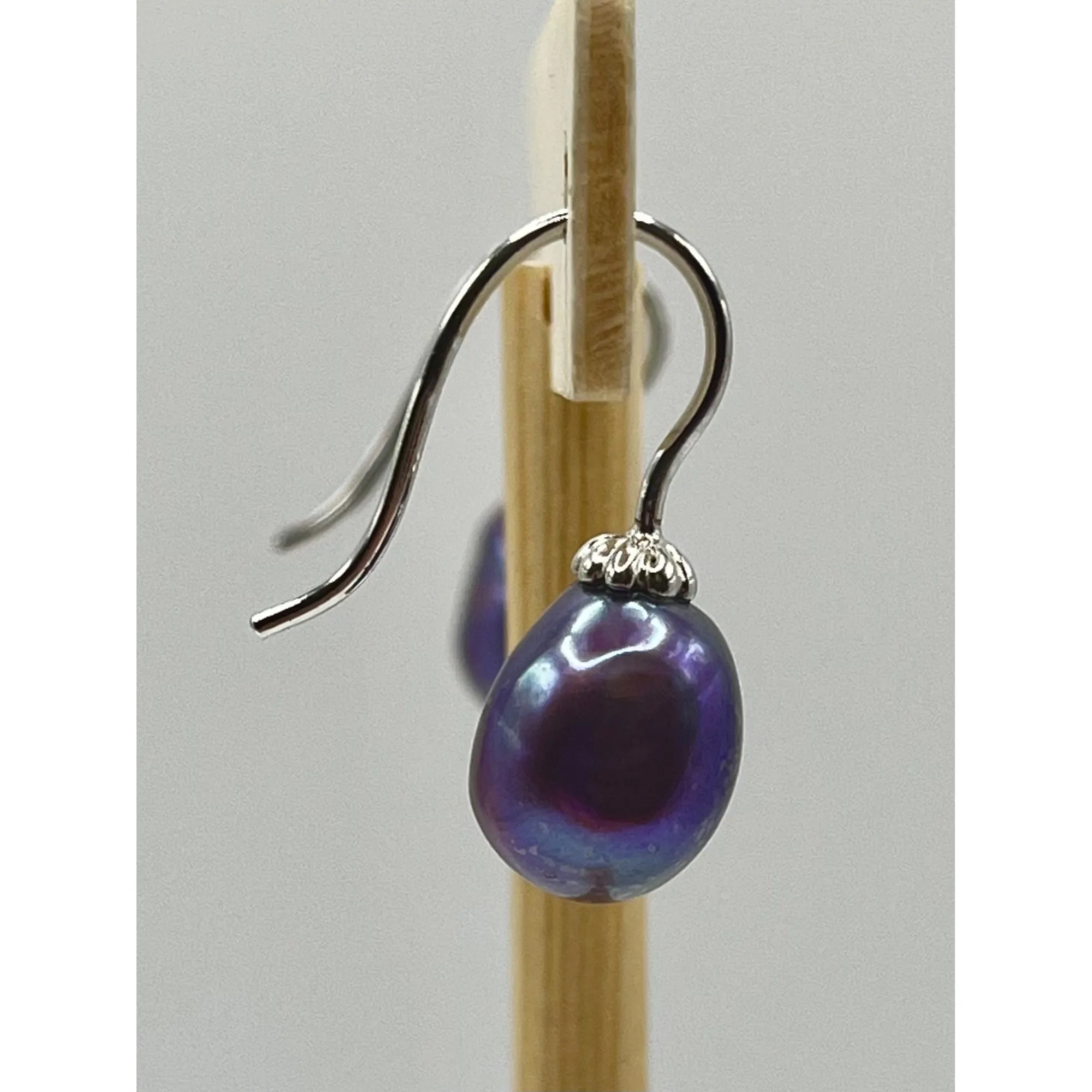 925 Sterling Silver Peacock Pearl Dangle Drop Earrings Colorful