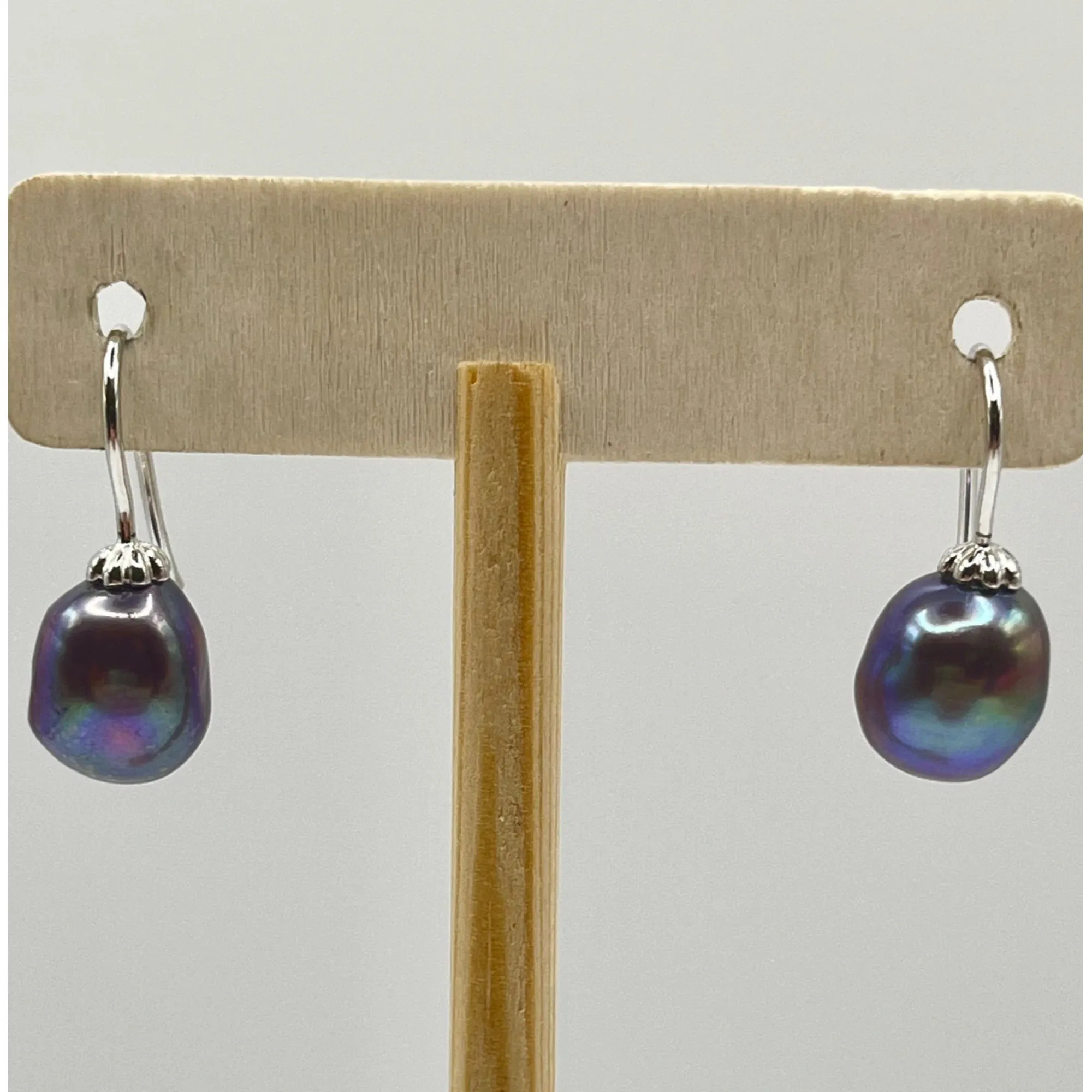 925 Sterling Silver Peacock Pearl Dangle Drop Earrings Colorful