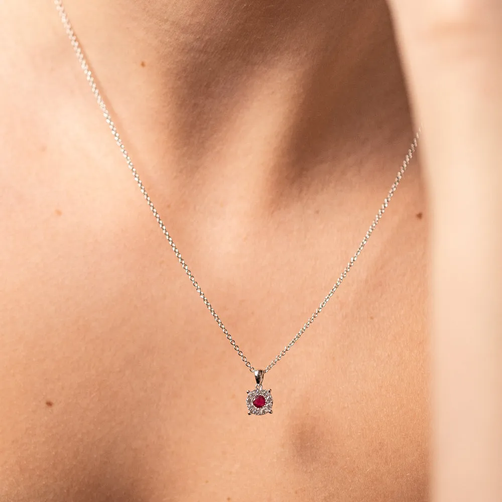 9ct White Gold Ruby & Diamond Galaxy Pendant