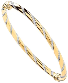 9ct Yellow Gold and White Gold Glitter Stripe 4mm Twist Bangle