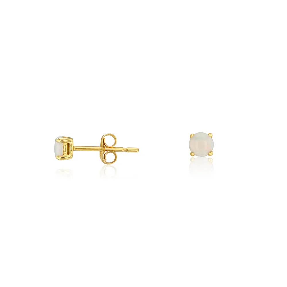 9ct Yellow Gold Natural Solid White Opal 4mm Stud Earrings