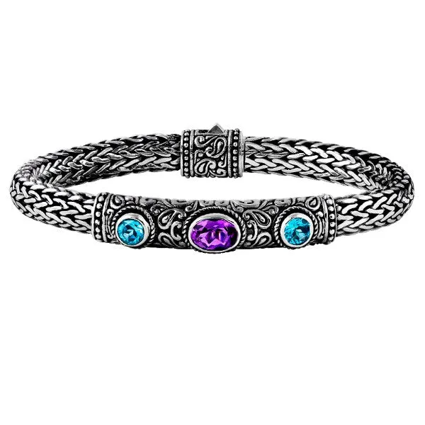 AB-1032-CO1 Sterling Silver Bracelet With Blue Topaz Q., Amethyst Q.