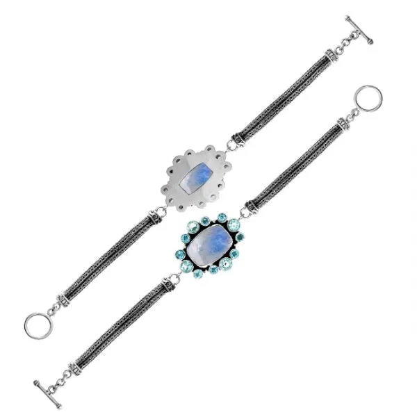 AB-6143-CO2 Sterling Silver Bracelet With Rainbow Moonstone & Blue Topaz Q.