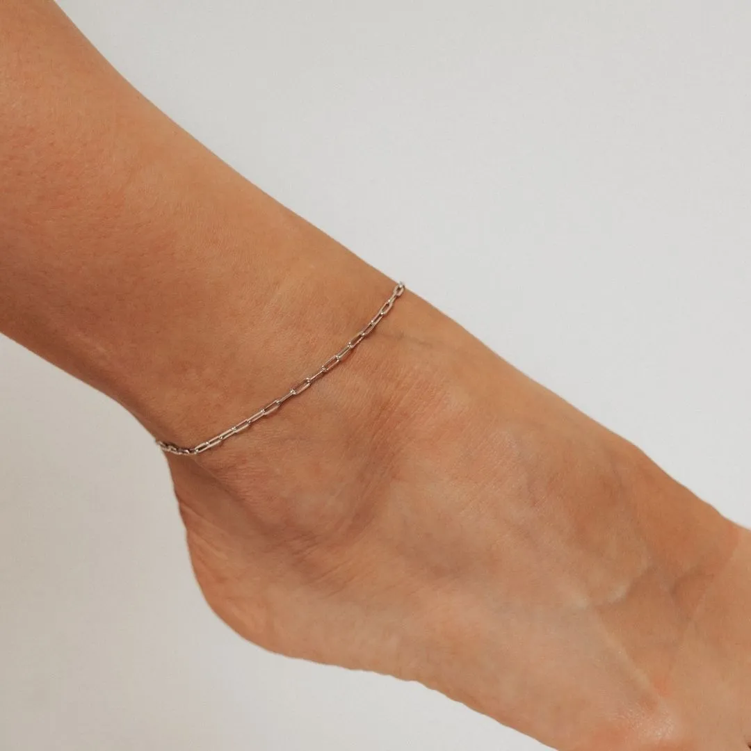 Adjustable Graffetta Paperclip Anklet (Silver)