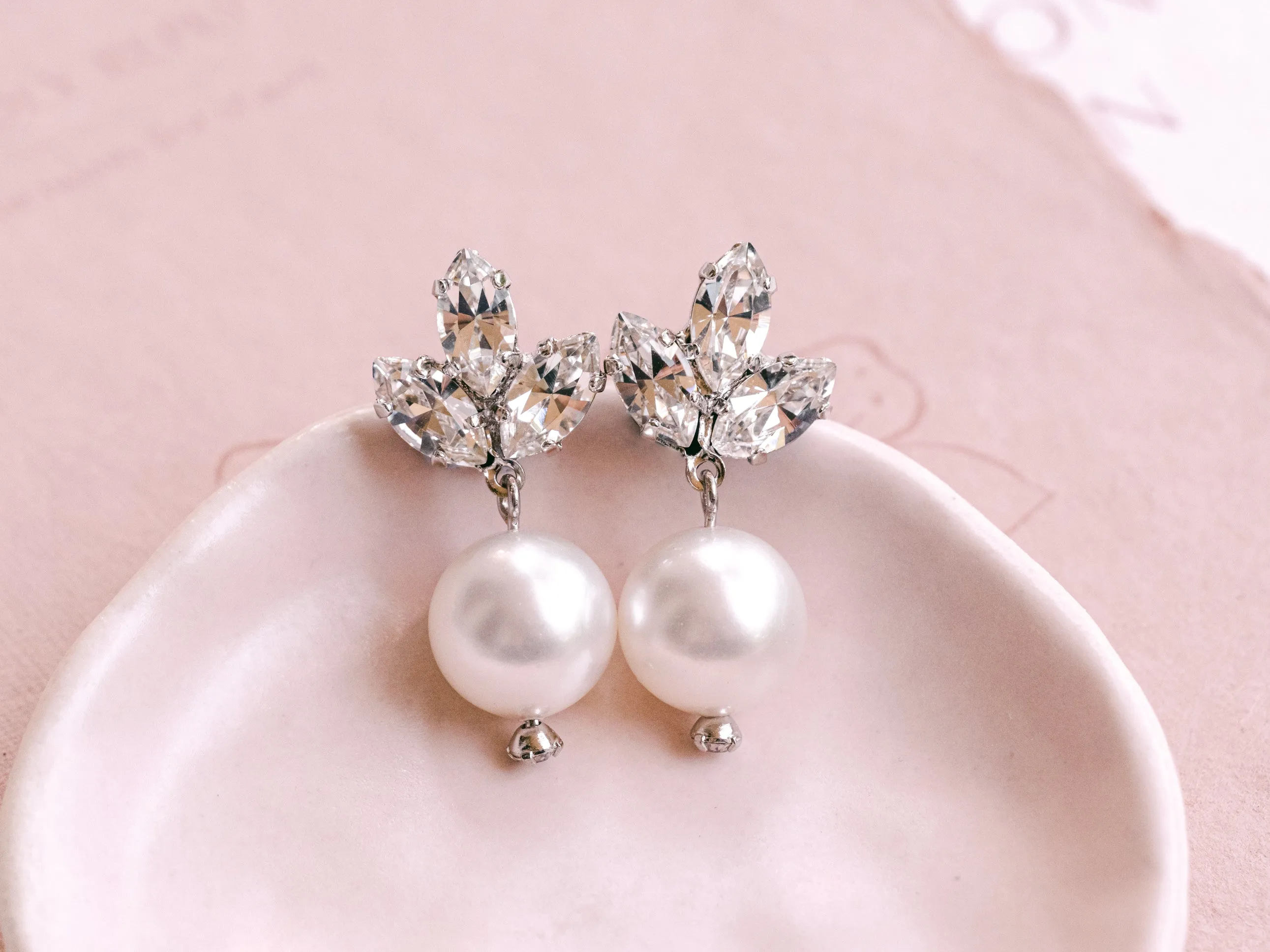 Anastasia Pearl - Silver Crystal Bridal Pearl Drop Earrings