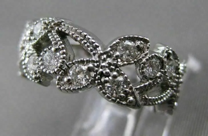 ANTIQUE 1.10CT DIAMOND 14K WHITE GOLD FILIGREE ETERNITY WEDDING RING E VVS 18531