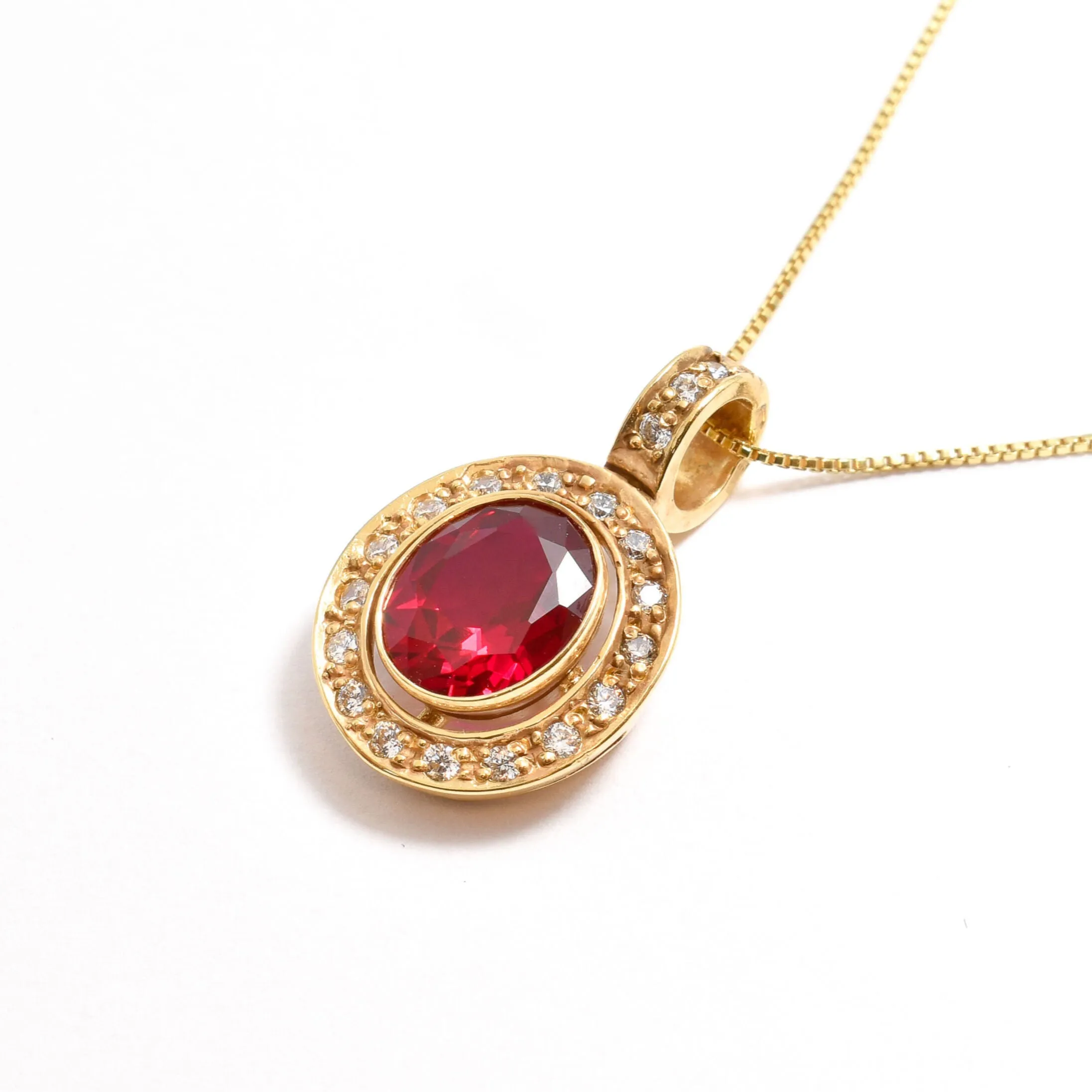 Antique Ruby Pendant - Created Ruby Necklace, Gold Ruby Pendant