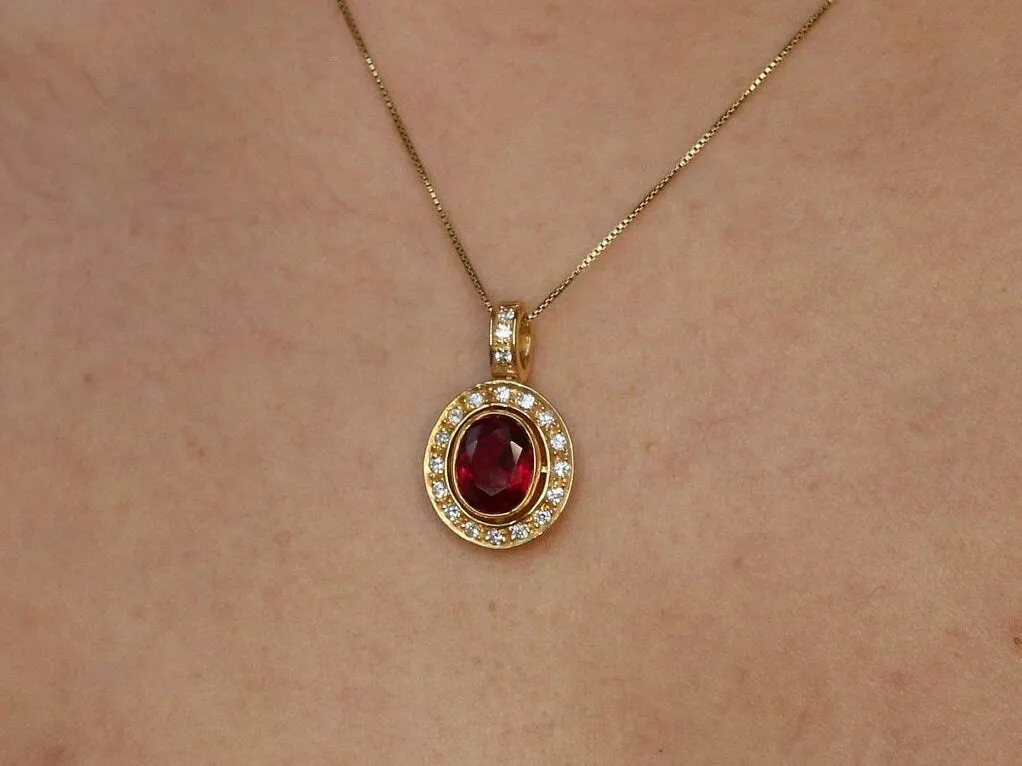 Antique Ruby Pendant - Created Ruby Necklace, Gold Ruby Pendant