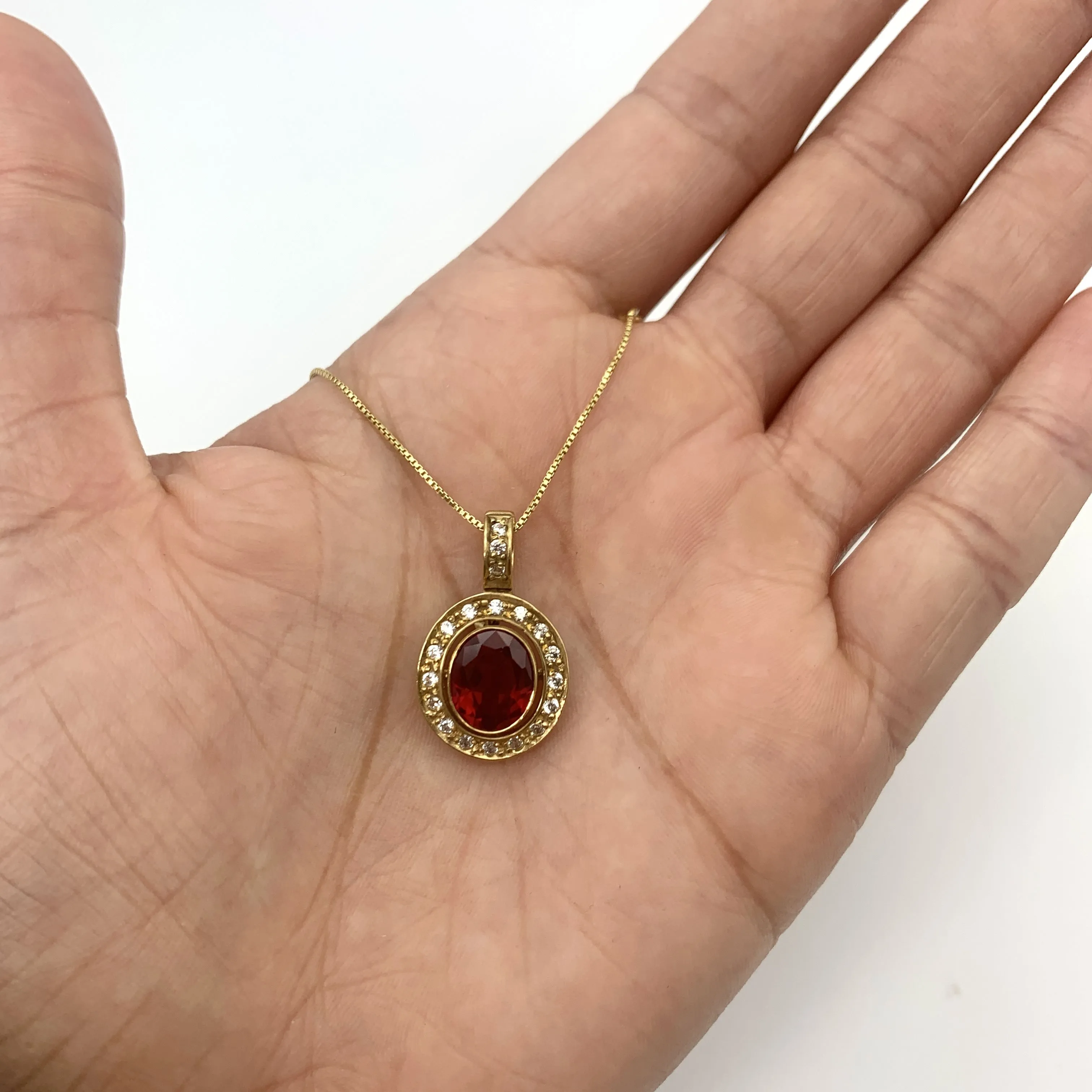 Antique Ruby Pendant - Created Ruby Necklace, Gold Ruby Pendant