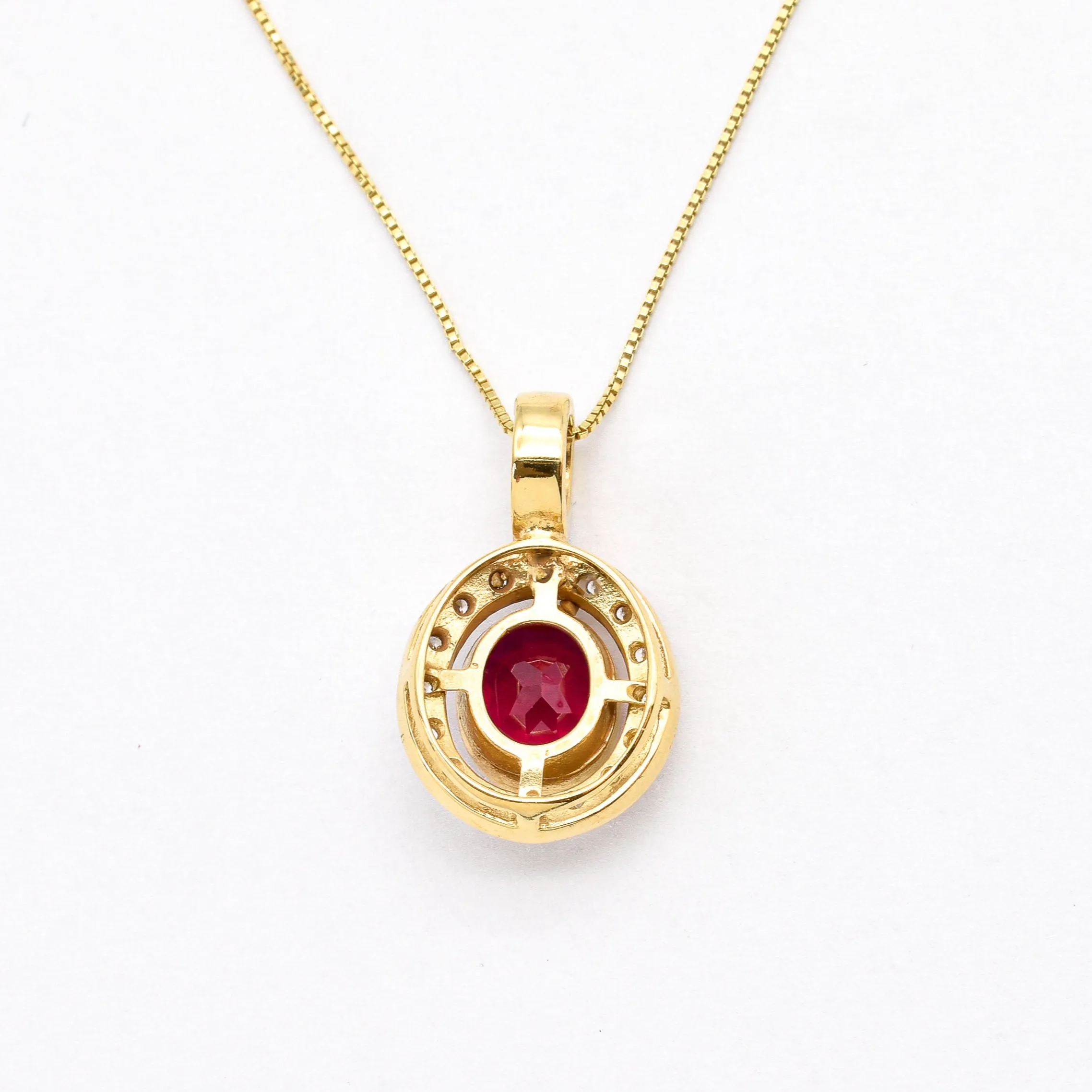 Antique Ruby Pendant - Created Ruby Necklace, Gold Ruby Pendant