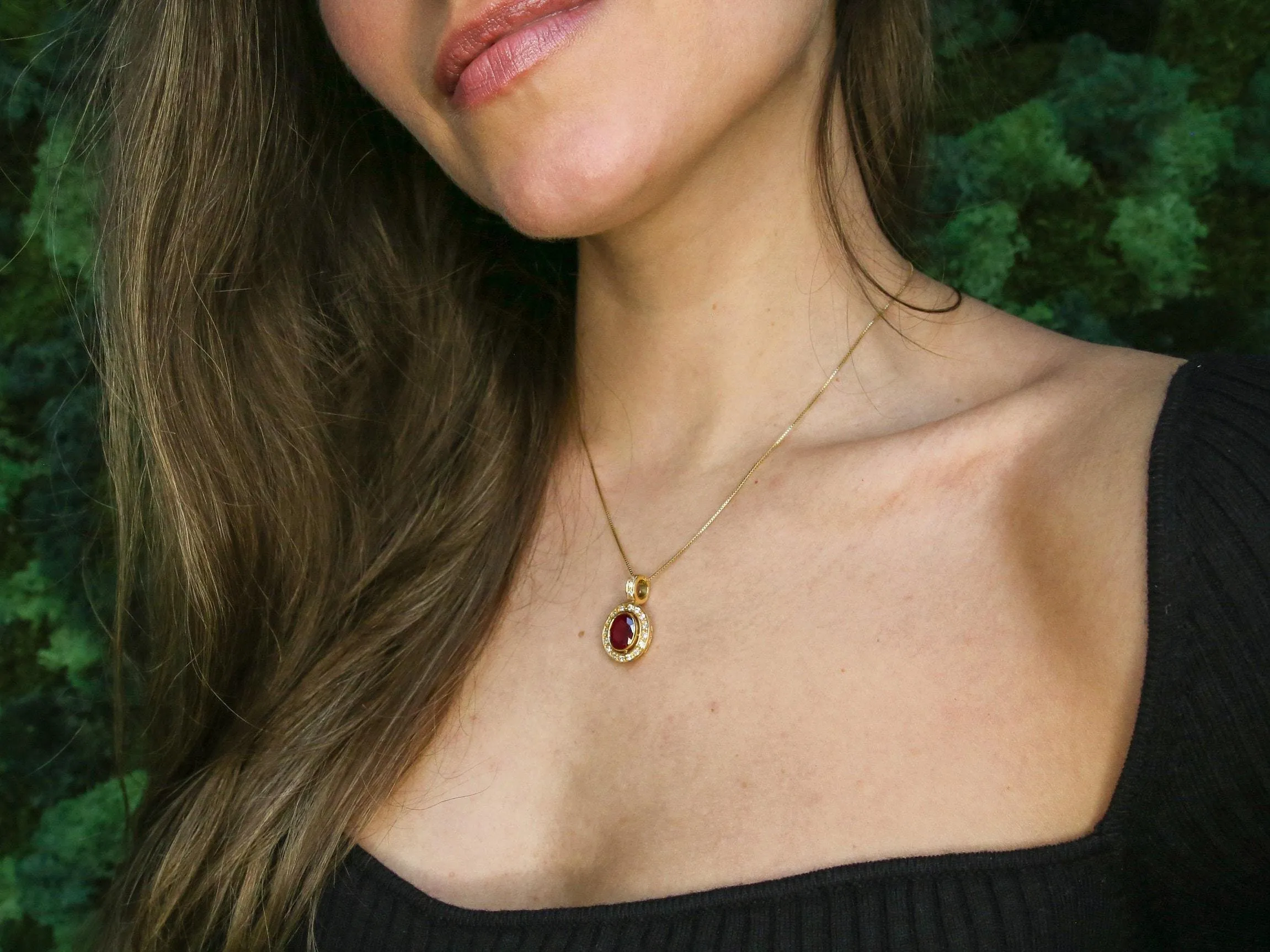 Antique Ruby Pendant - Created Ruby Necklace, Gold Ruby Pendant