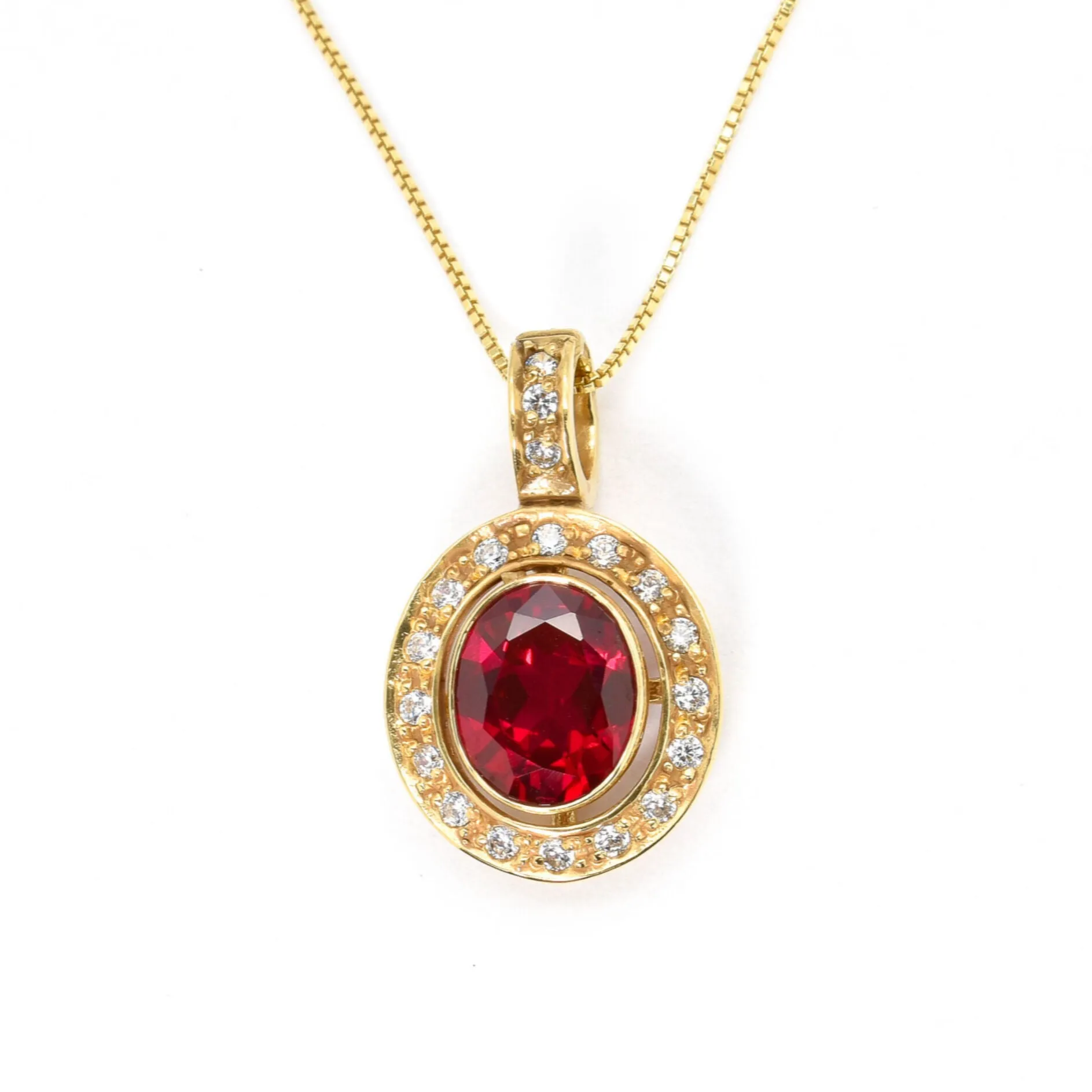 Antique Ruby Pendant - Created Ruby Necklace, Gold Ruby Pendant