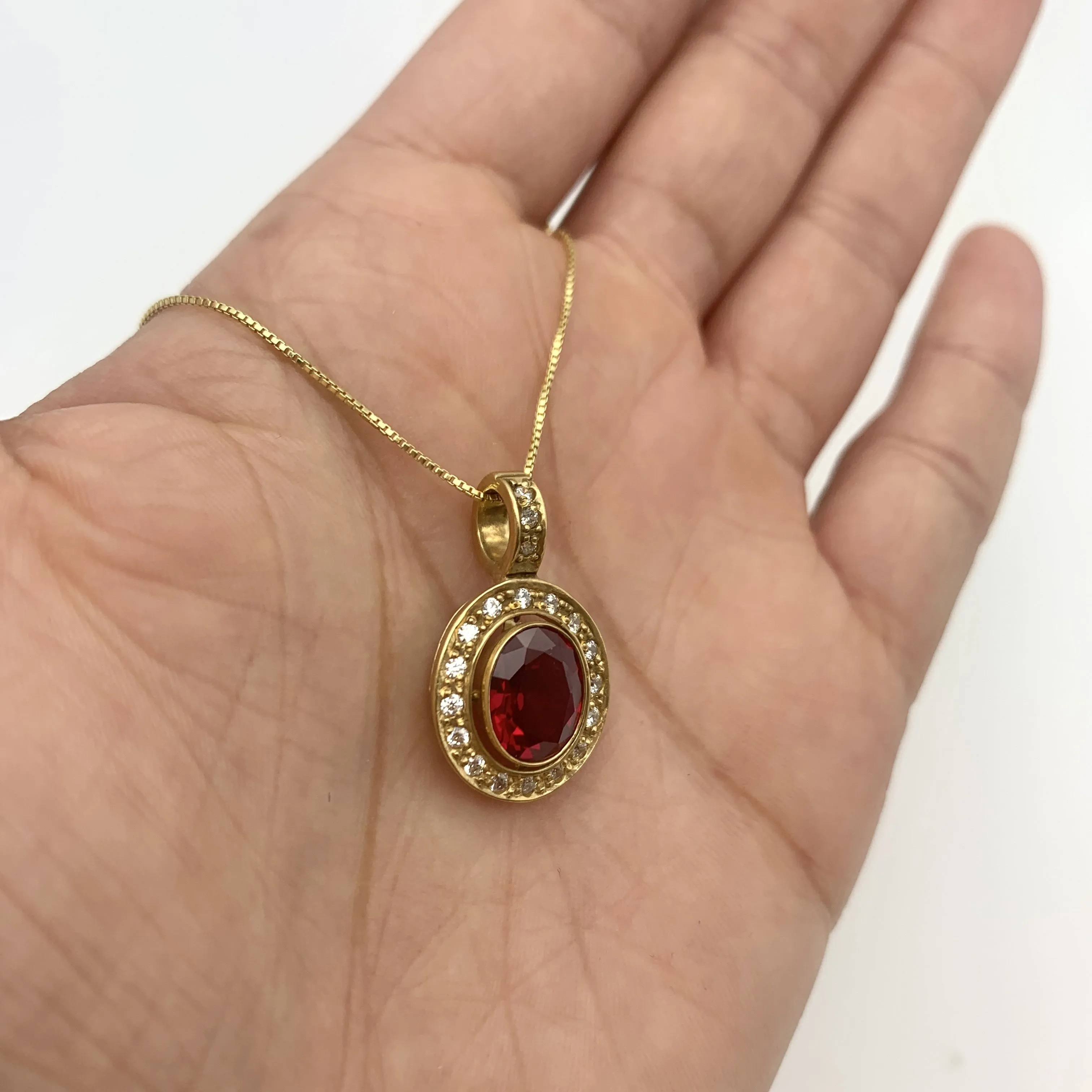 Antique Ruby Pendant - Created Ruby Necklace, Gold Ruby Pendant